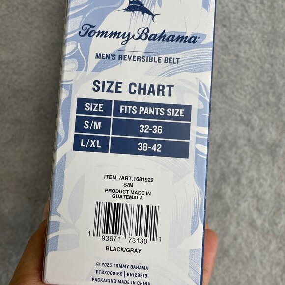 NEW Tommy Bahama Men's S/M Reversible Belt Leather & Stretch Black/Gray - Picture 5 of 6